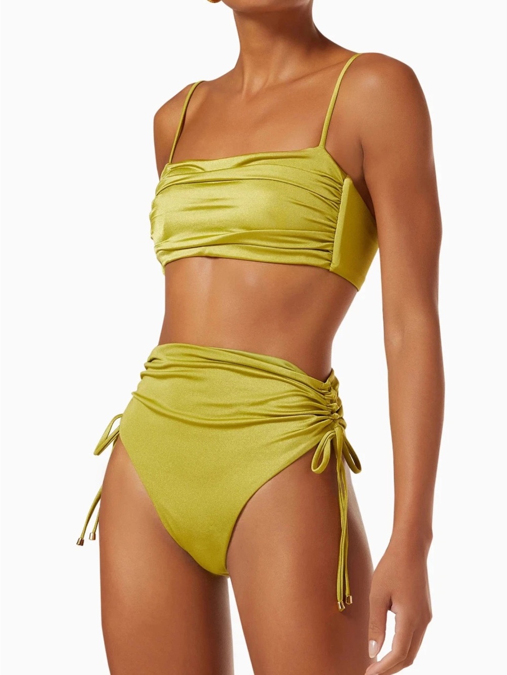 Agua Bendita Lime Ruched Bandeau High-Waist Bikini Set Etta